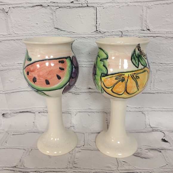 Vintage MONICATS Canada 2000 Pottery Globlets/Wine Glasses Collectible Drinkware - Picture 2 of 6